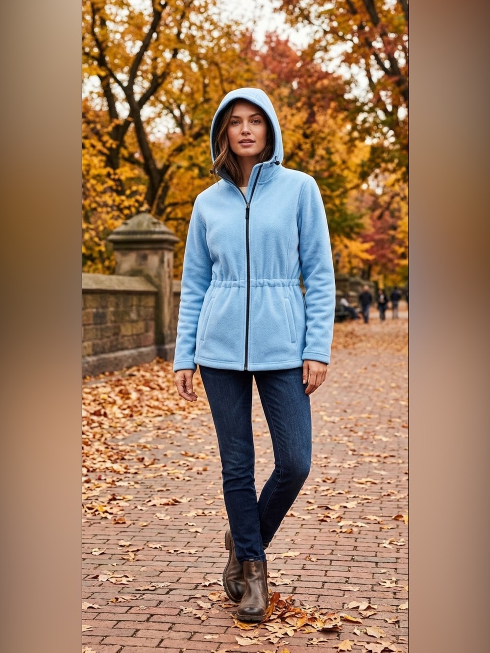 VTG Lands End Sz M Polartec Woman’s Powder Blue Hooded Cinch waist Winter Jacket